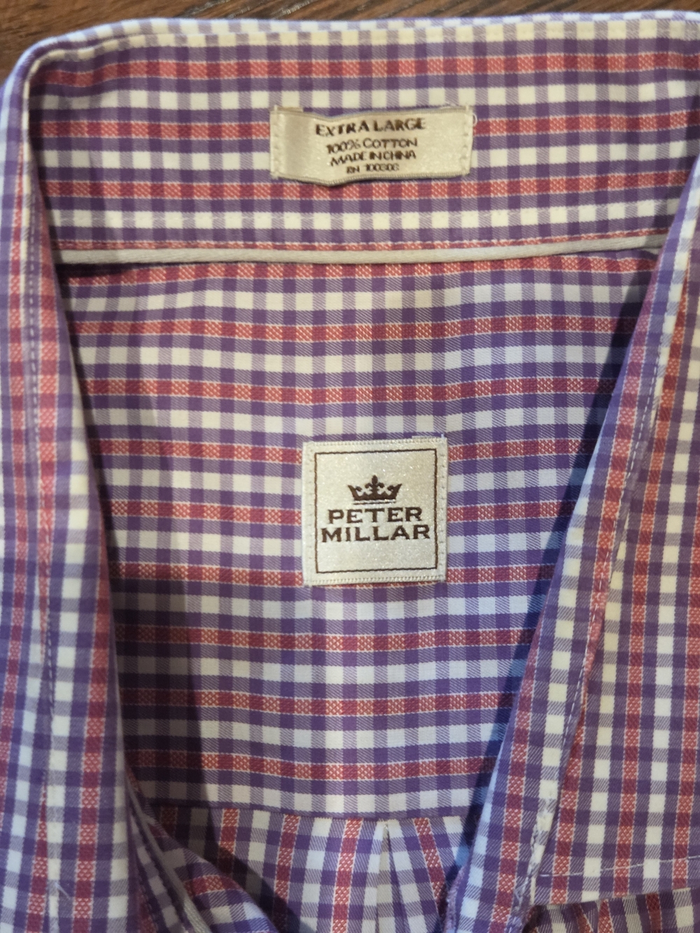 Peter Millar Men's Purple and Pink Check Cotton Shirt